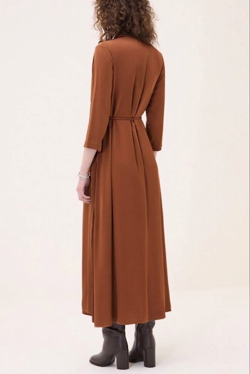 OttodÁme - Midi Dress With Belt Brown - 3