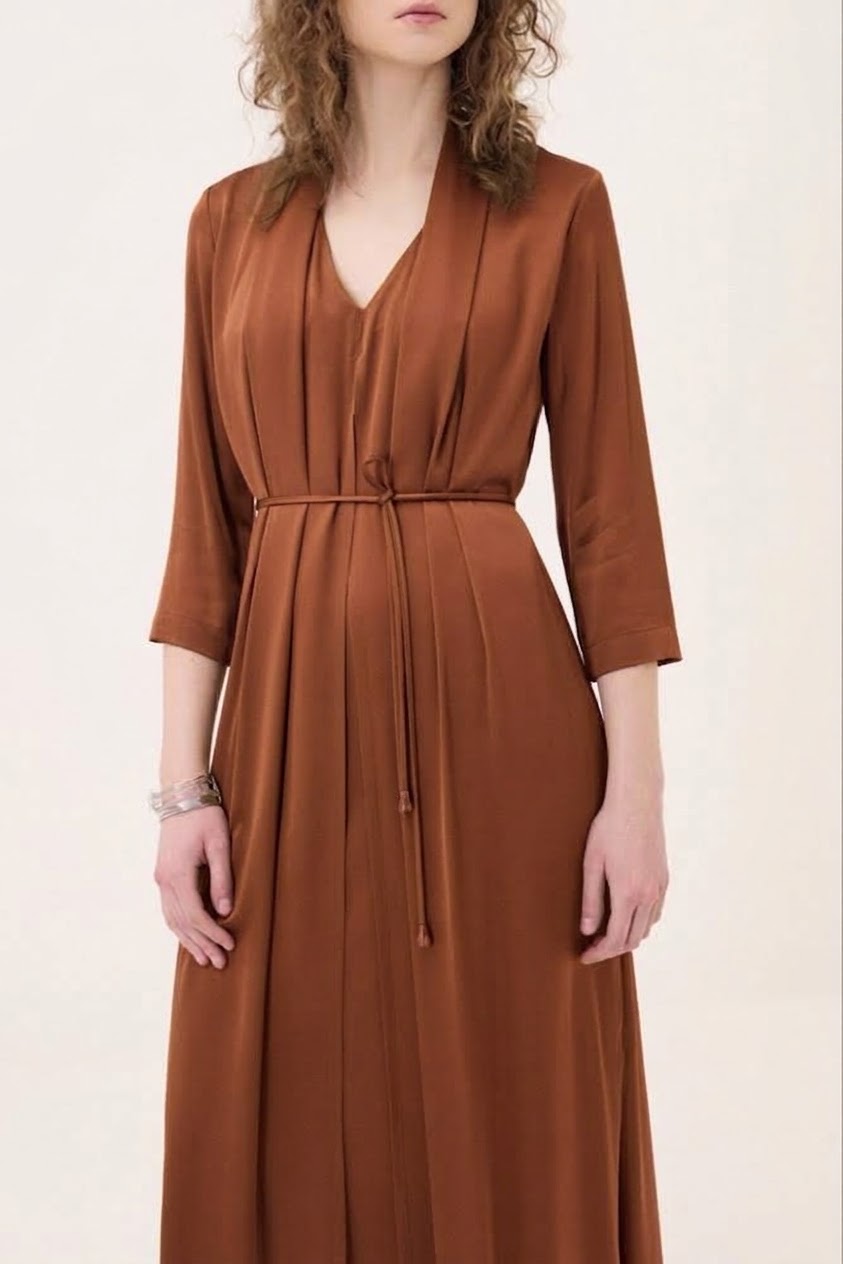 OttodÁme - Midi Dress With Belt Brown - 4