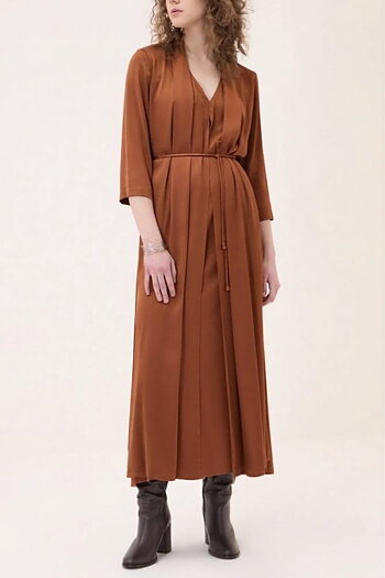OttodÁme - Midi Dress With Belt Brown