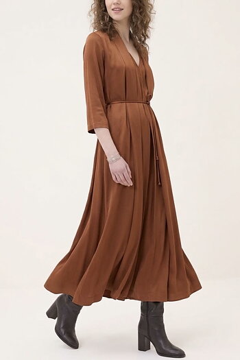 OttodÁme - Midi Dress With Belt Brown