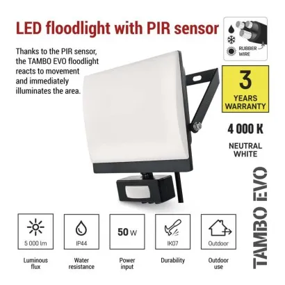 EMOS Strålkastare TAMBO EVO, 50W, 5000lm - Sensor - 5