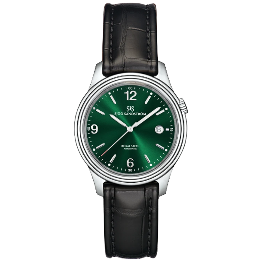 Sjöö Sandström 009338 Royal Steel Classic 41 grön med svart alligatorband