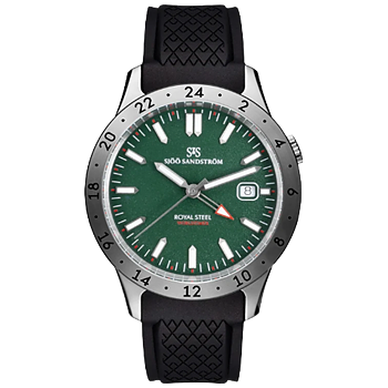 Sjöö Sandström 022689 Royal Steel Worldtimer 41 grön med gummiband