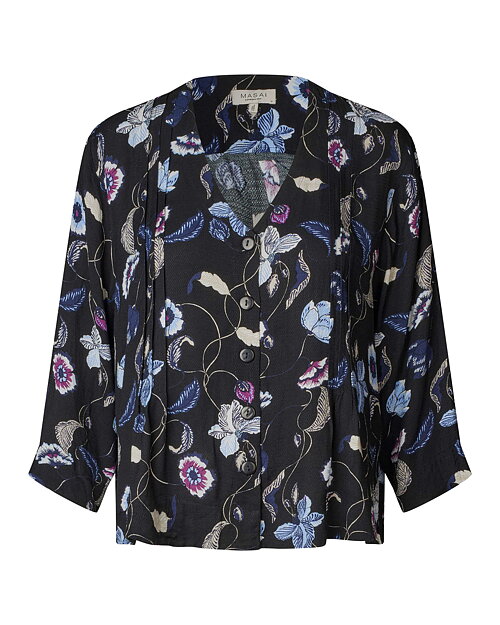 Blus Ibilisa v-ringad blommig lila/beige/blå
