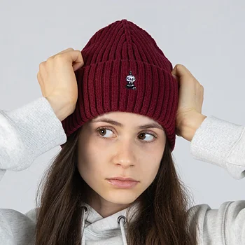 Little My Beanie Burgundy Embroidered - Adult, One size
