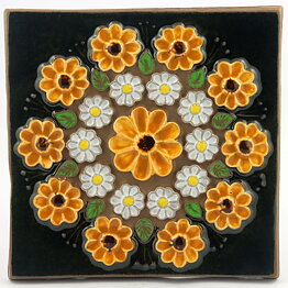 アイモ・ニェットボリ  カラフルな花の陶板  20cm  1970年代