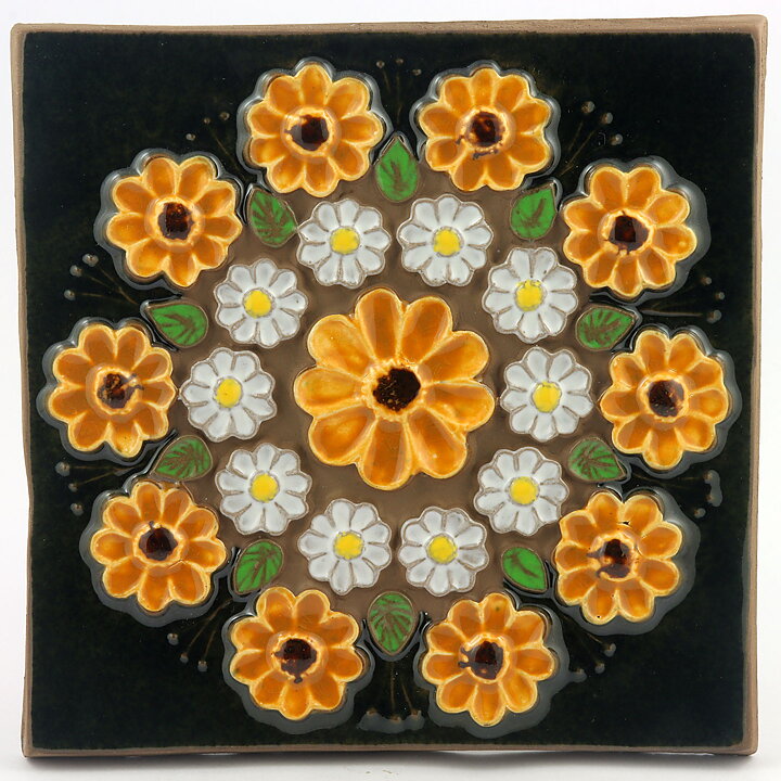 Aimo Nietosvuori (1970s) Squared Wall Plaque with Colorful Flower Decor 20 cm