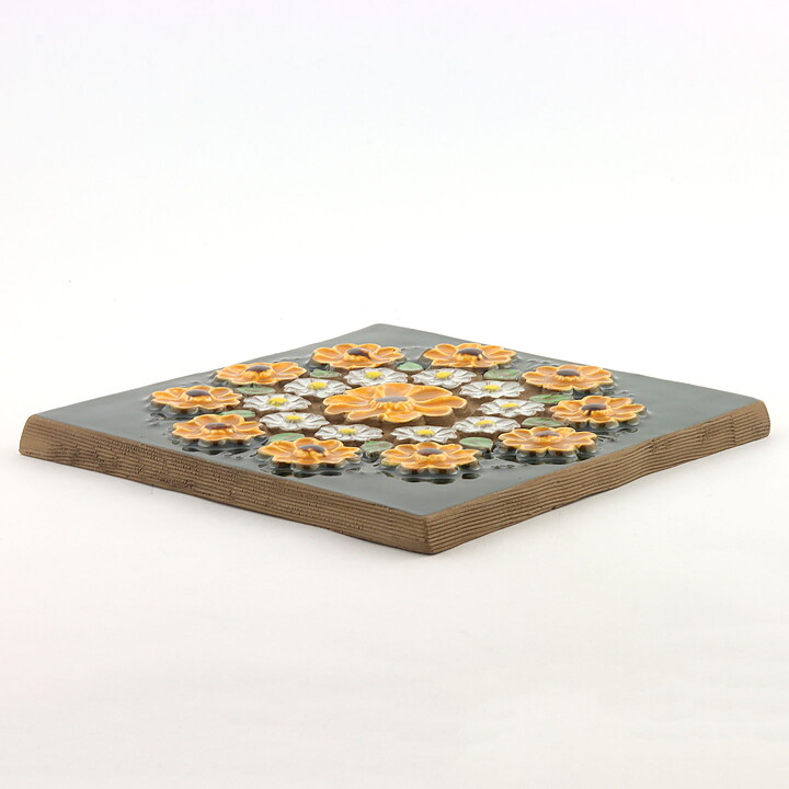 Aimo Nietosvuori (1970s) Squared Wall Plaque with Colorful Flower Decor 20 cm