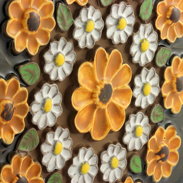 Aimo Nietosvuori (1970s) Squared Wall Plaque with Colorful Flower Decor 20 cm