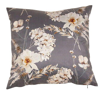 Kuddfodral grå vita blommor shabby chic lantlig stil Gårdsromantik