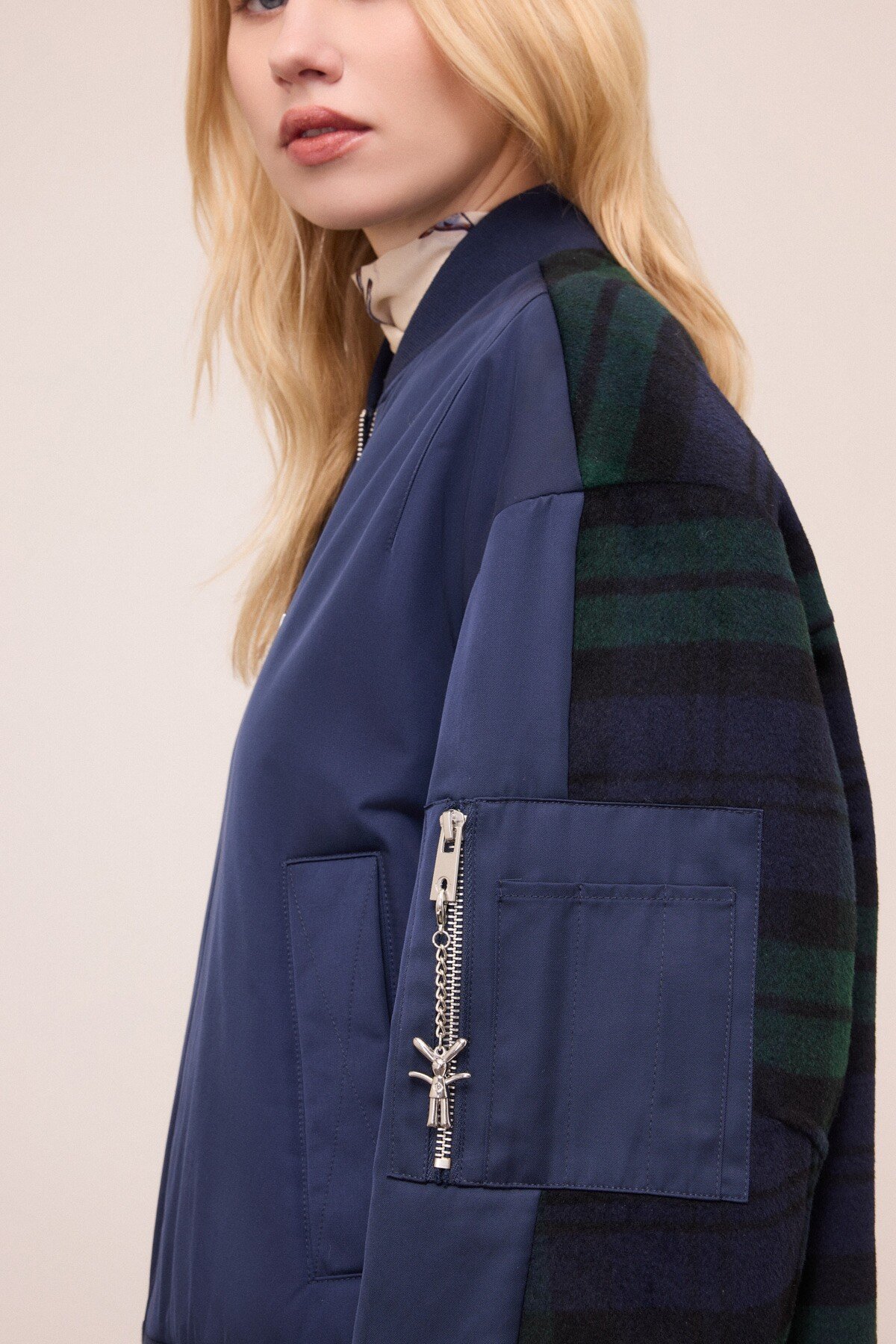 OttodÁme - Patchwork Short Bomber Jacket Navy - 3