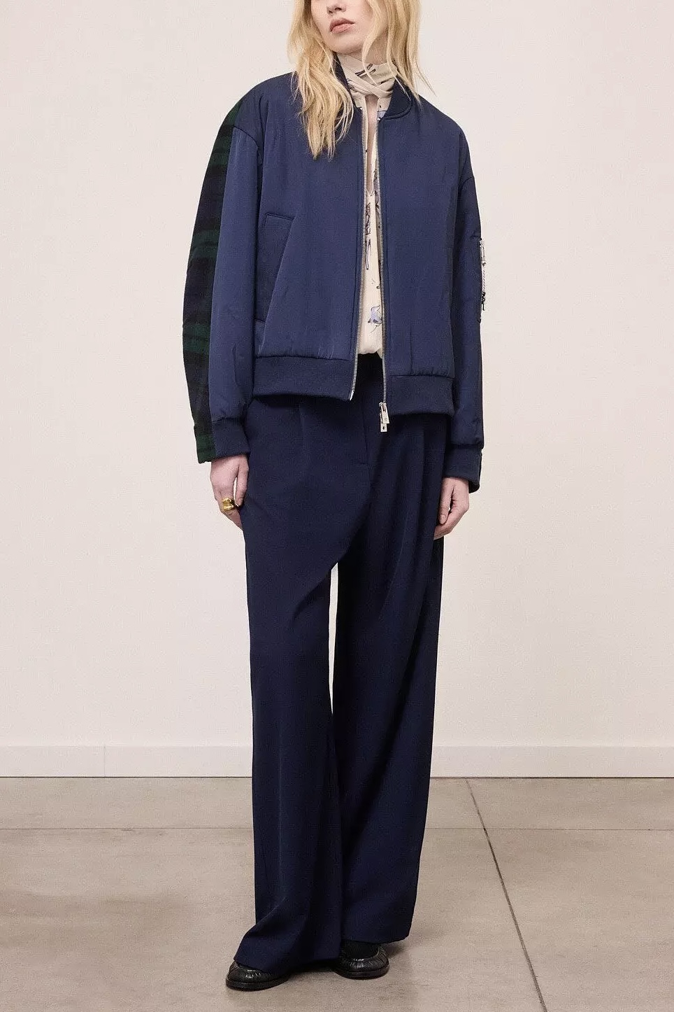 OttodÁme - Patchwork Short Bomber Jacket Navy - 5