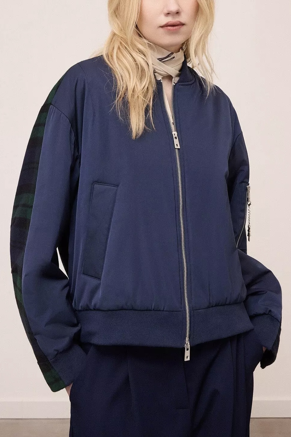 OttodÁme - Patchwork Short Bomber Jacket Navy