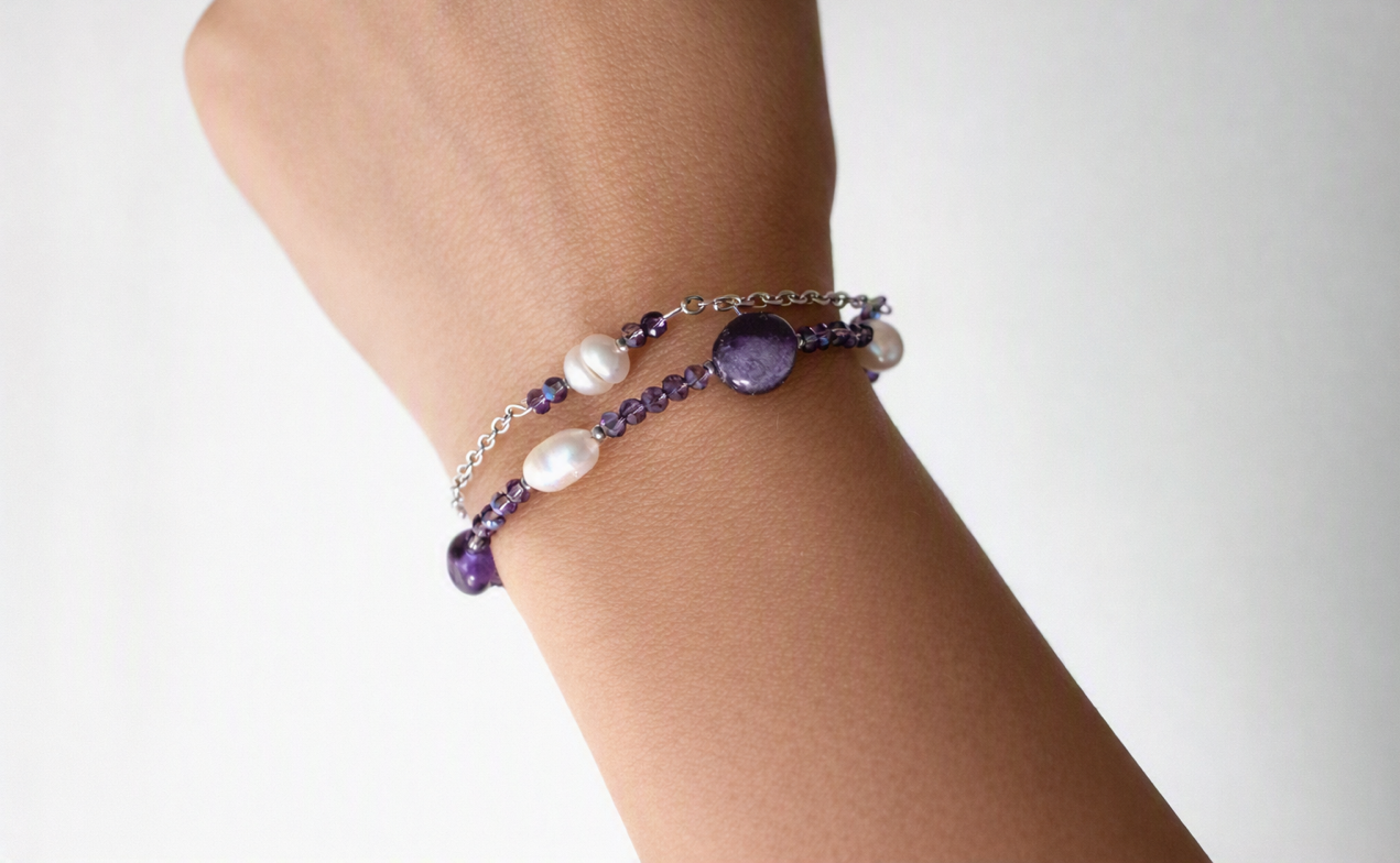Ametist halsband set  med Äkta Halvädelstenar