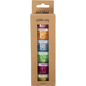 Glitter clay mixade färger, 6x20 ml
