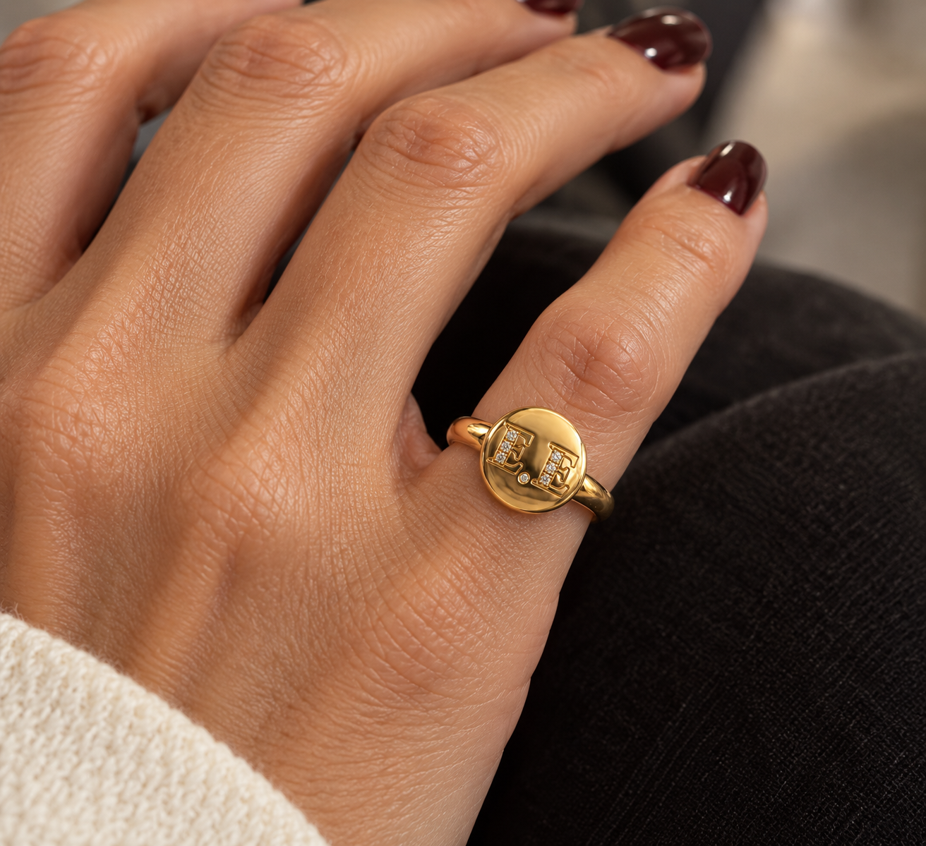 Pinky ring monogram med diamanter - 3
