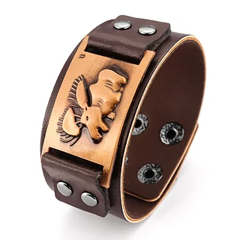 Handmade Geometric Punk Men's Bracelet In Silver With PU Leather