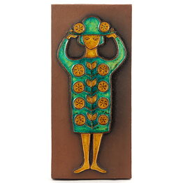 Christine Konschak (1960s) Wall Plaque with Colorful Dress Woman 32 cm