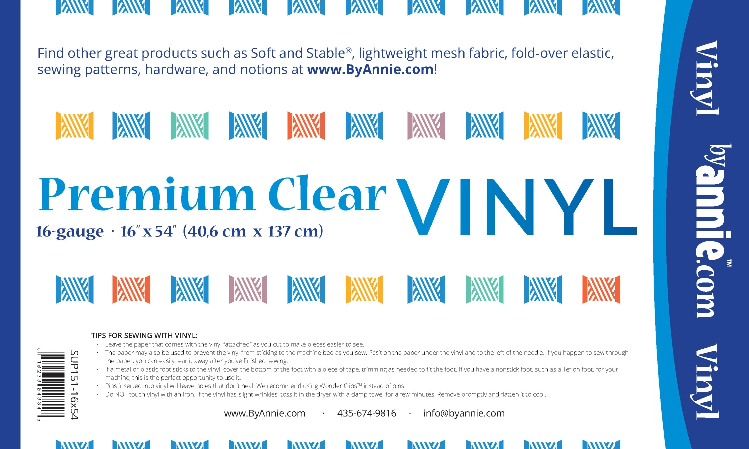 Premium Clear Vinyl - 16in x 54in (ca 40  x 137 cm) - 2
