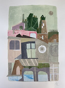 Collage "Paris, Seine" av Maria C Bernhardsson. Orginal utan ram. 70x50cm.