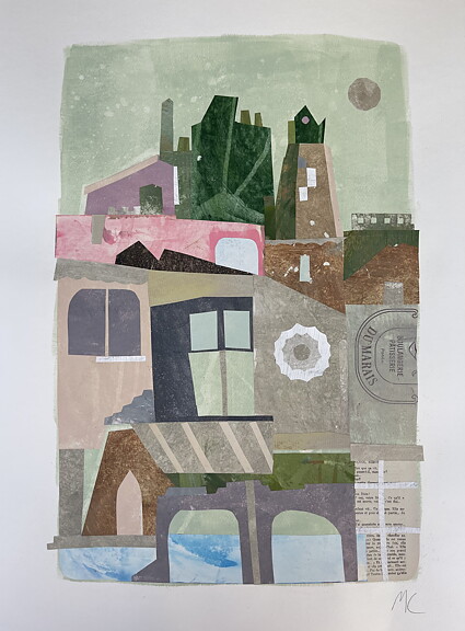 Collage "Paris, Seine" av Maria C Bernhardsson. Orginal utan ram. 70x50cm.
