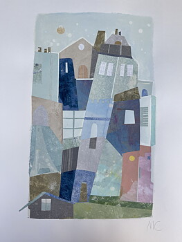 Collage "Paris" av Maria C Bernhardsson. Orginal utan ram. 70x50cm.