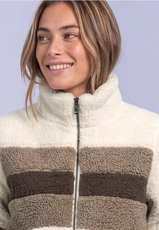Colourblock Teddy Jacket Pure Beige Teddyjacka med Ränder