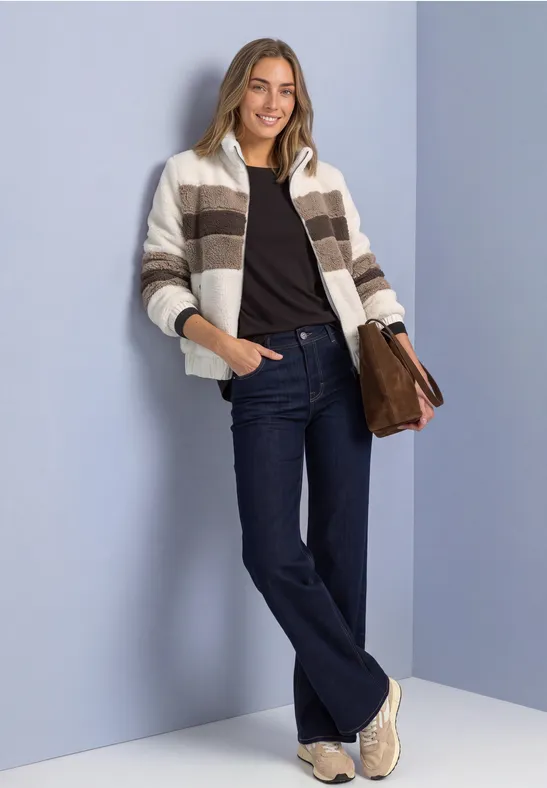 Colourblock Teddy Jacket Pure Beige Teddyjacka med Ränder