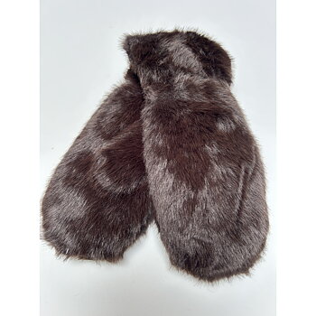 Faux fur mittens dark brown