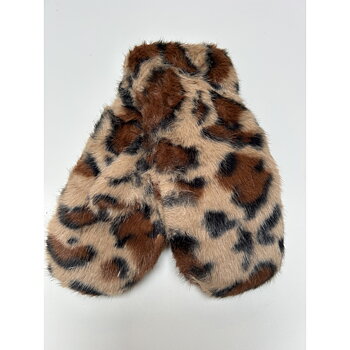 Faux fur mittens leopard taupe