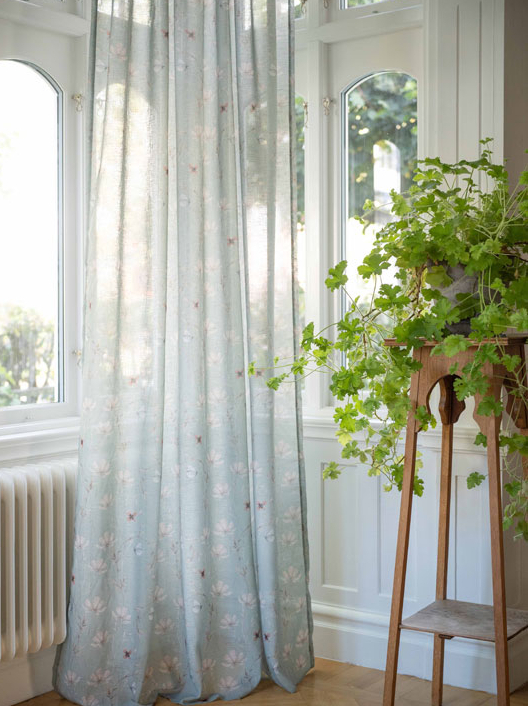 Gardinlängder ljus turkos grön blomster fjärilar shabby chic lantlig stil - 3