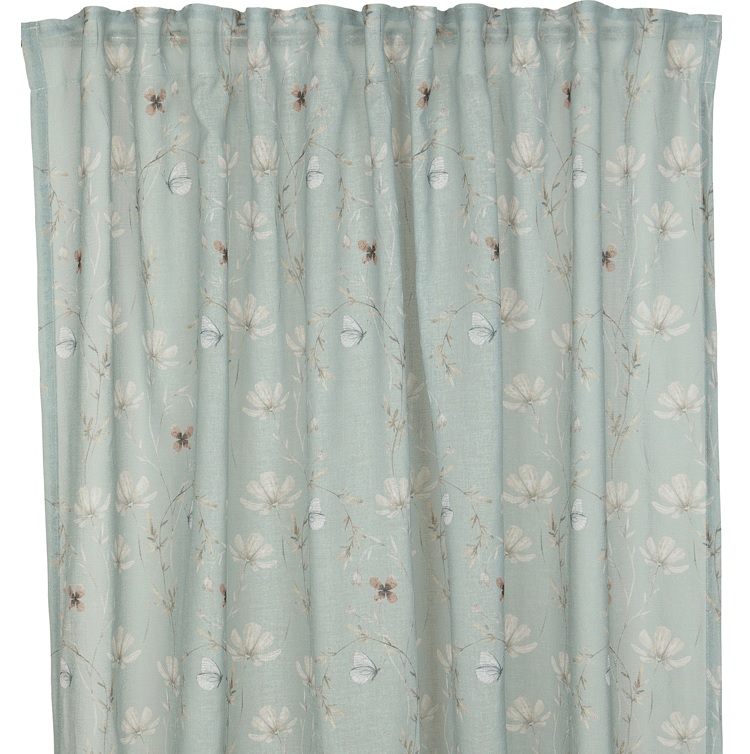 Gardinlängder ljus turkos grön blomster fjärilar shabby chic lantlig stil