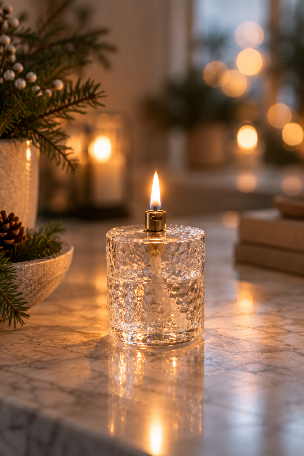 Hammered glass oil lamp – Straight – Brass – 11 cm