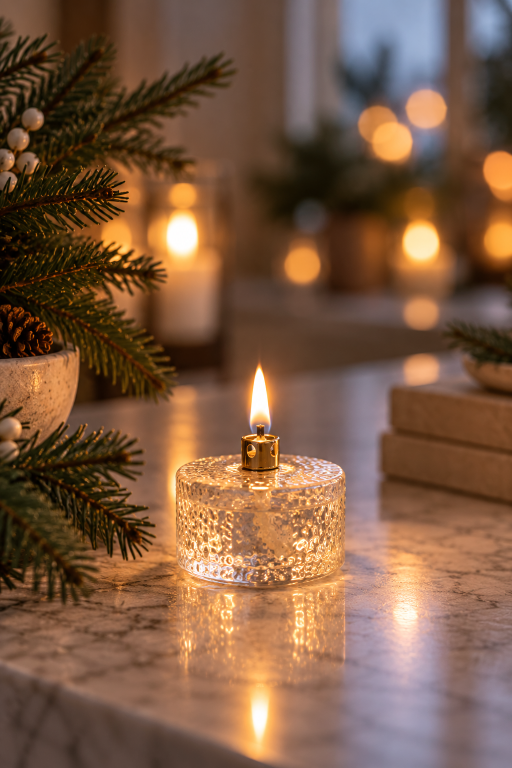 Hammered glass oil lamp – Straight – Brass – 5 cm