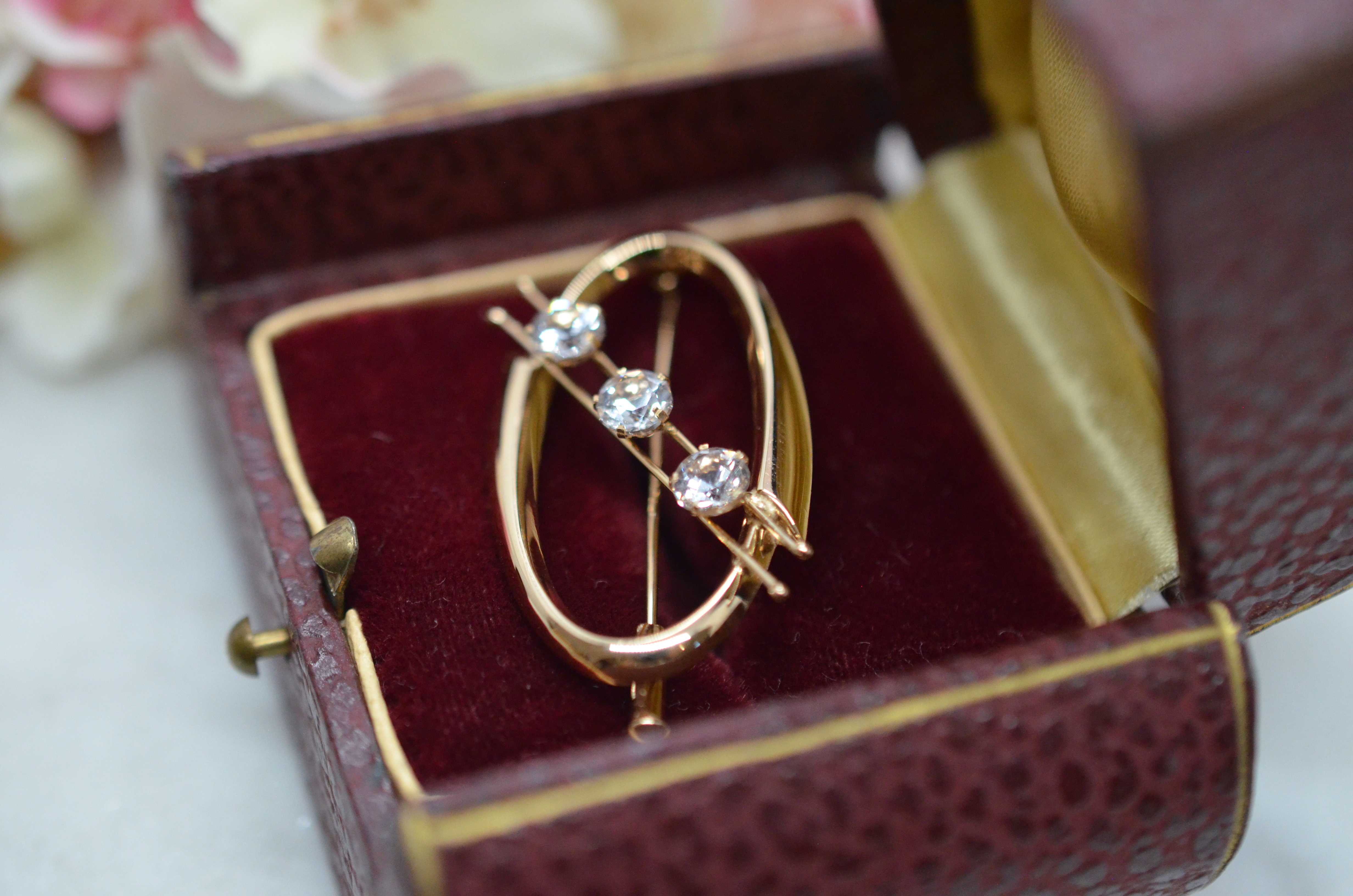 Vintage 14k brosch med cz - 2