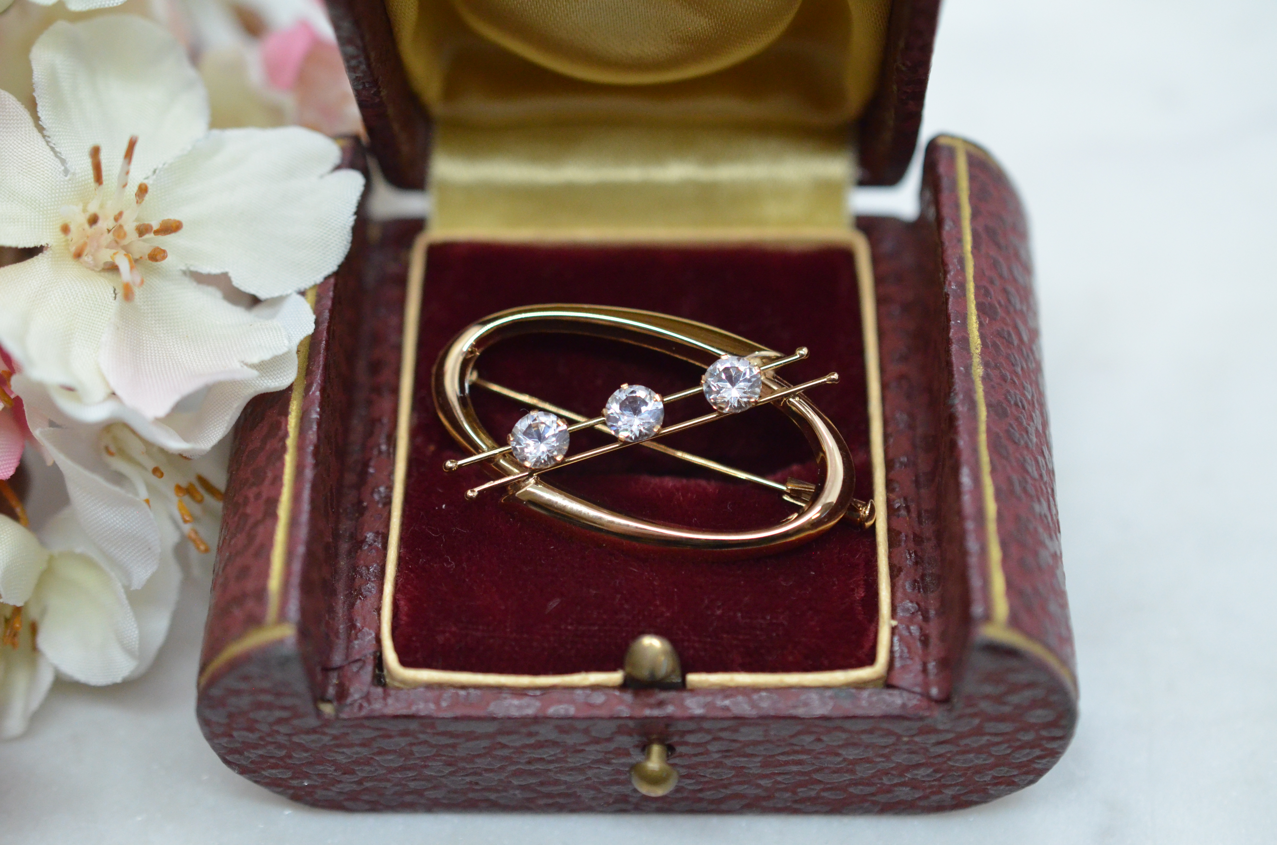 Vintage 14k brosch med cz