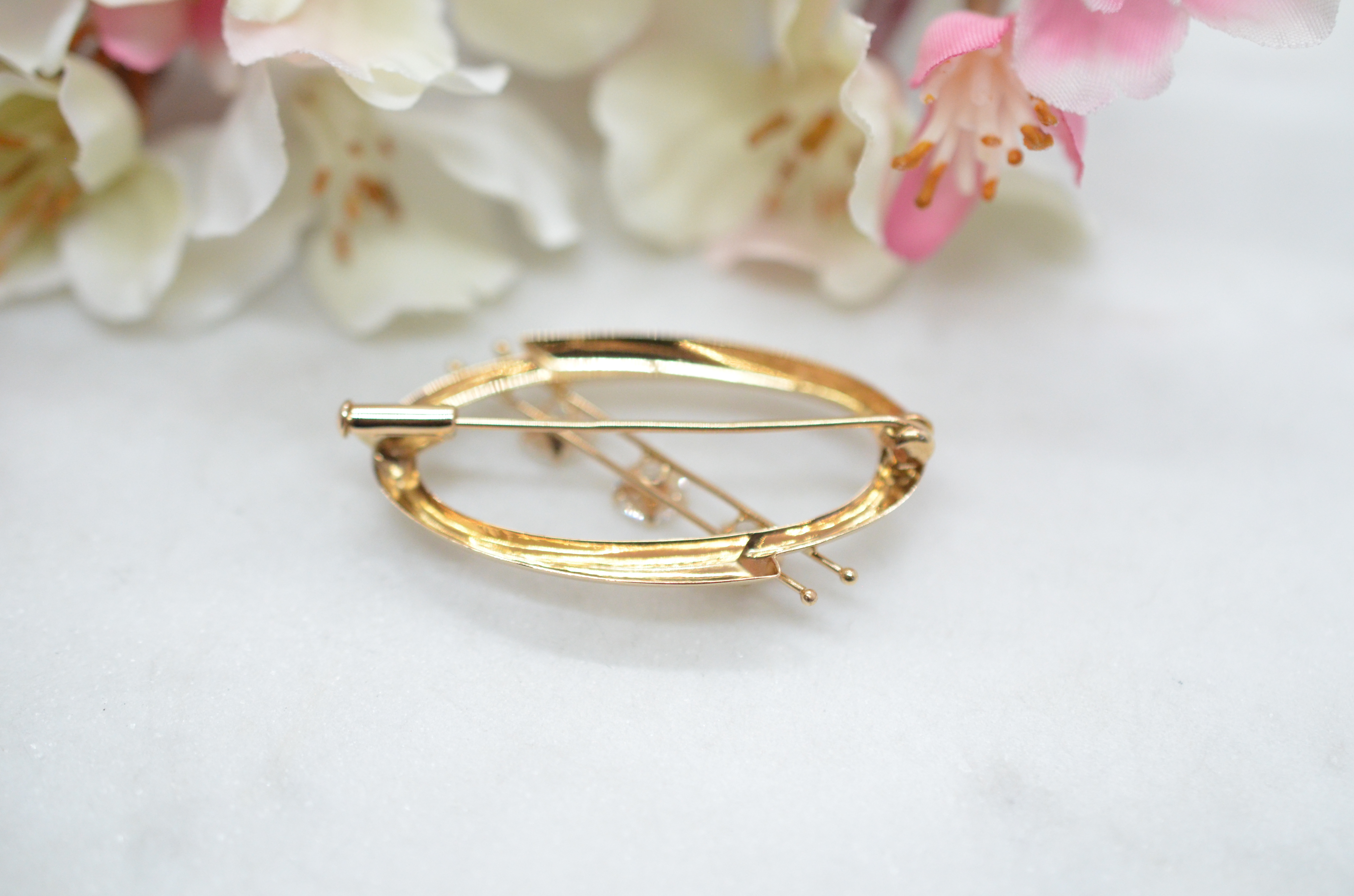 Vintage 14k brosch med cz - 4