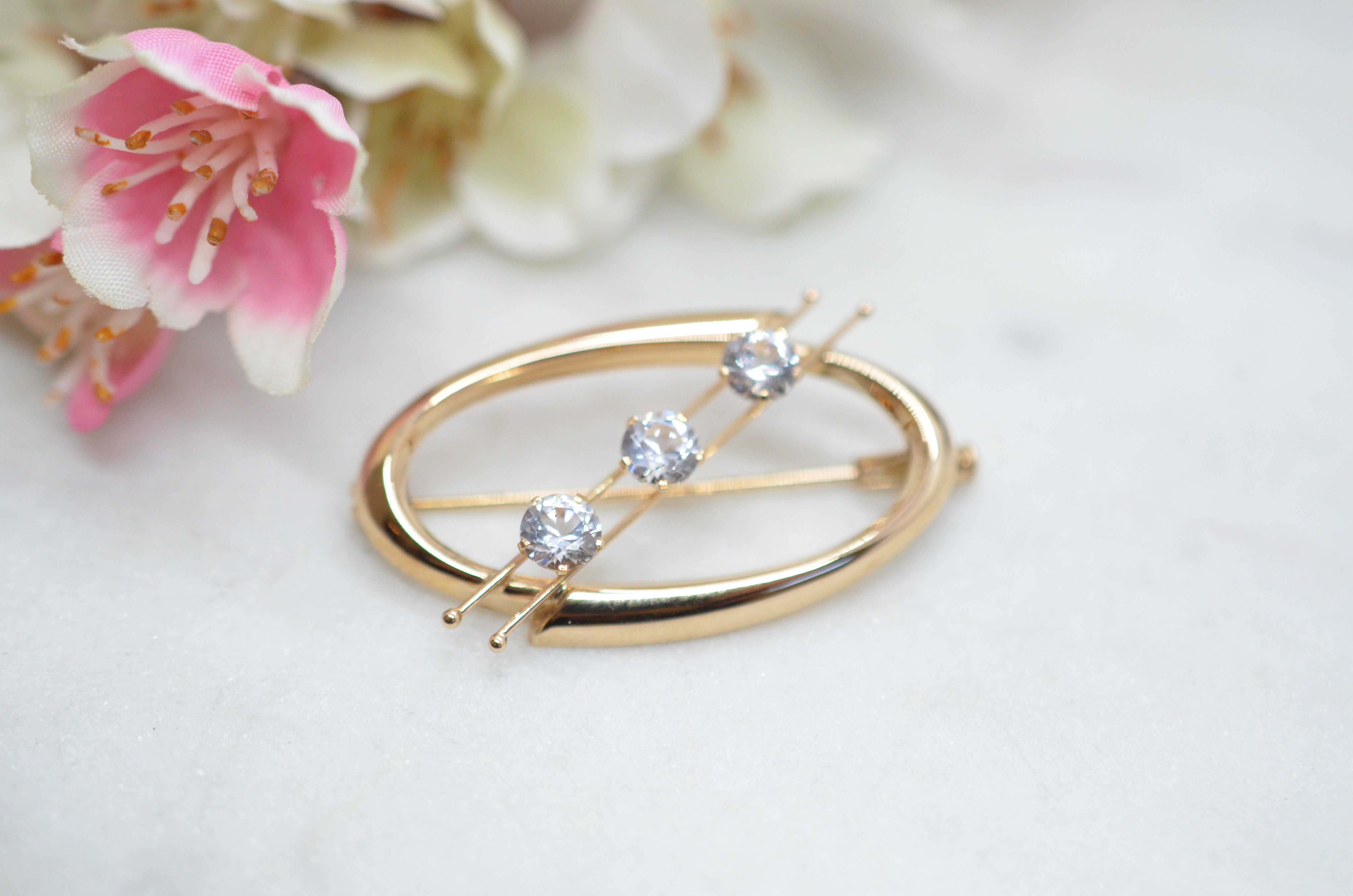 Vintage 14k brosch med cz - 3