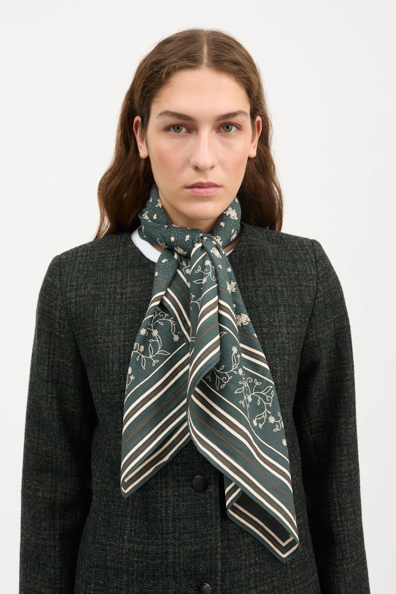Skall classic scarf  90x90 - Soft scarf  dark green/ brown - 2