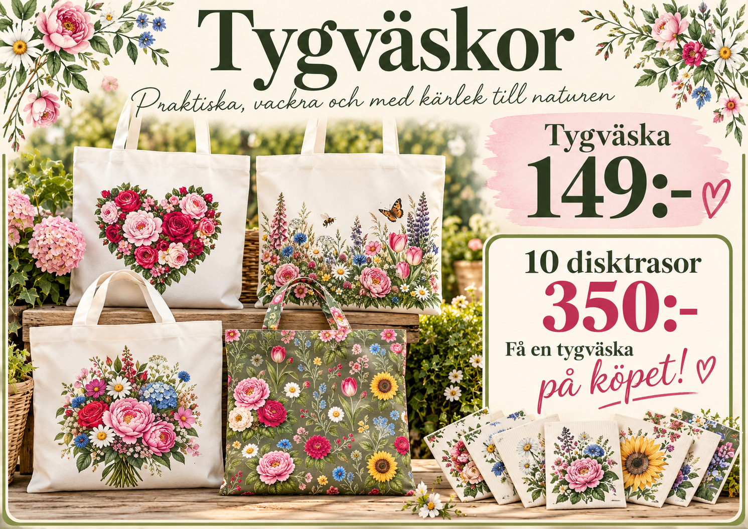Erbjudande – 10 disktrasor + valfri canvasväska – 350 kr Värde 599kr!