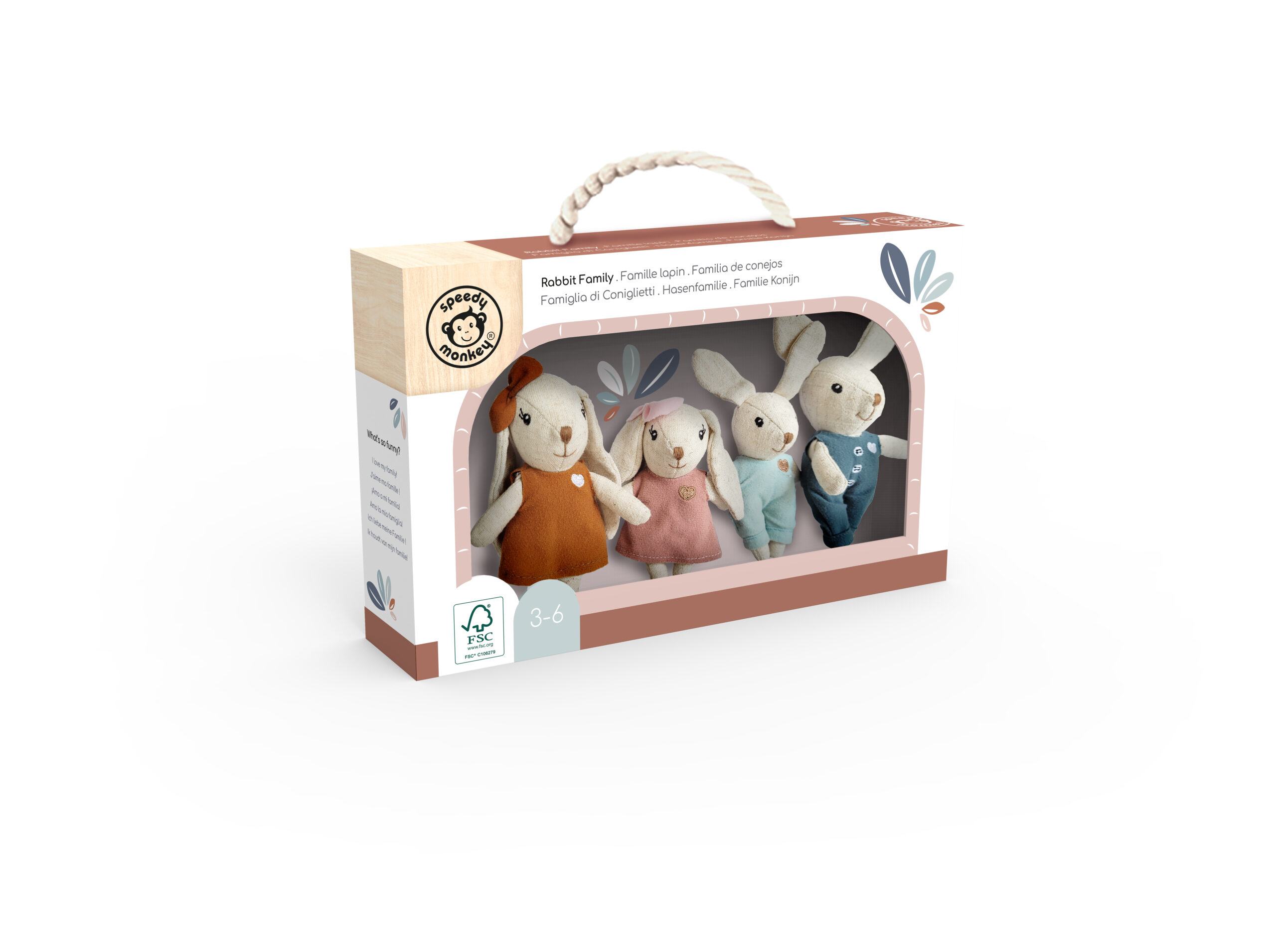 Mjuka Dockhusdockor i linnetextil - Speedy Monkey Kaninfamilj - 2