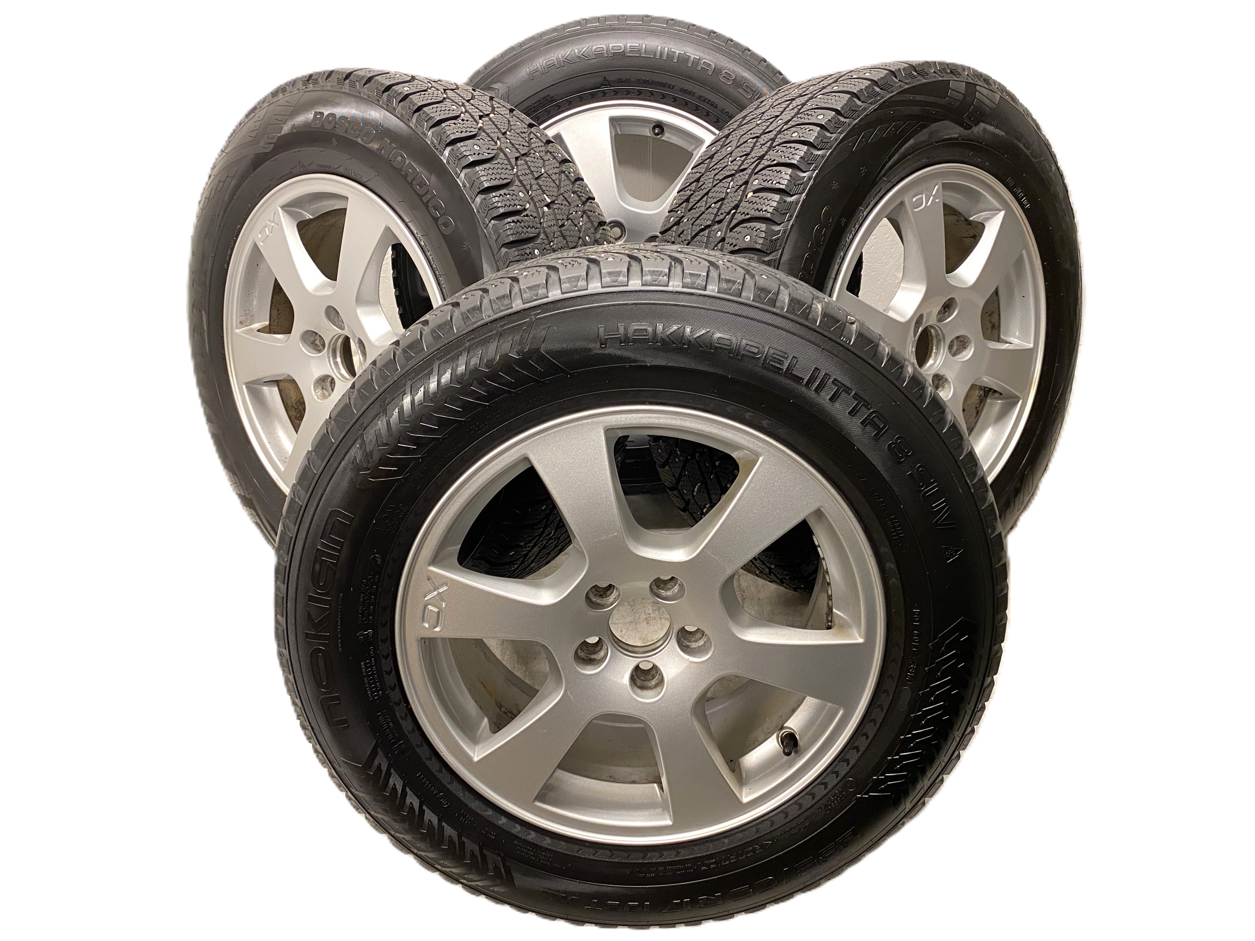 Kompletta Vinterhjul DUBB | 17" Volvo XC60 Segin 30670480 | 5x108 7.5x17 ET55 63.4 +  2 st 235/65 R17 104T Viatti Bosco Nordico | V29-2020 | 8.5mm | 8.5mm + 2 st 235/65 R17 108T Nokian Hakkapeliitta 8 SUV | V33-2014 | 4.5mm | 4.5mm