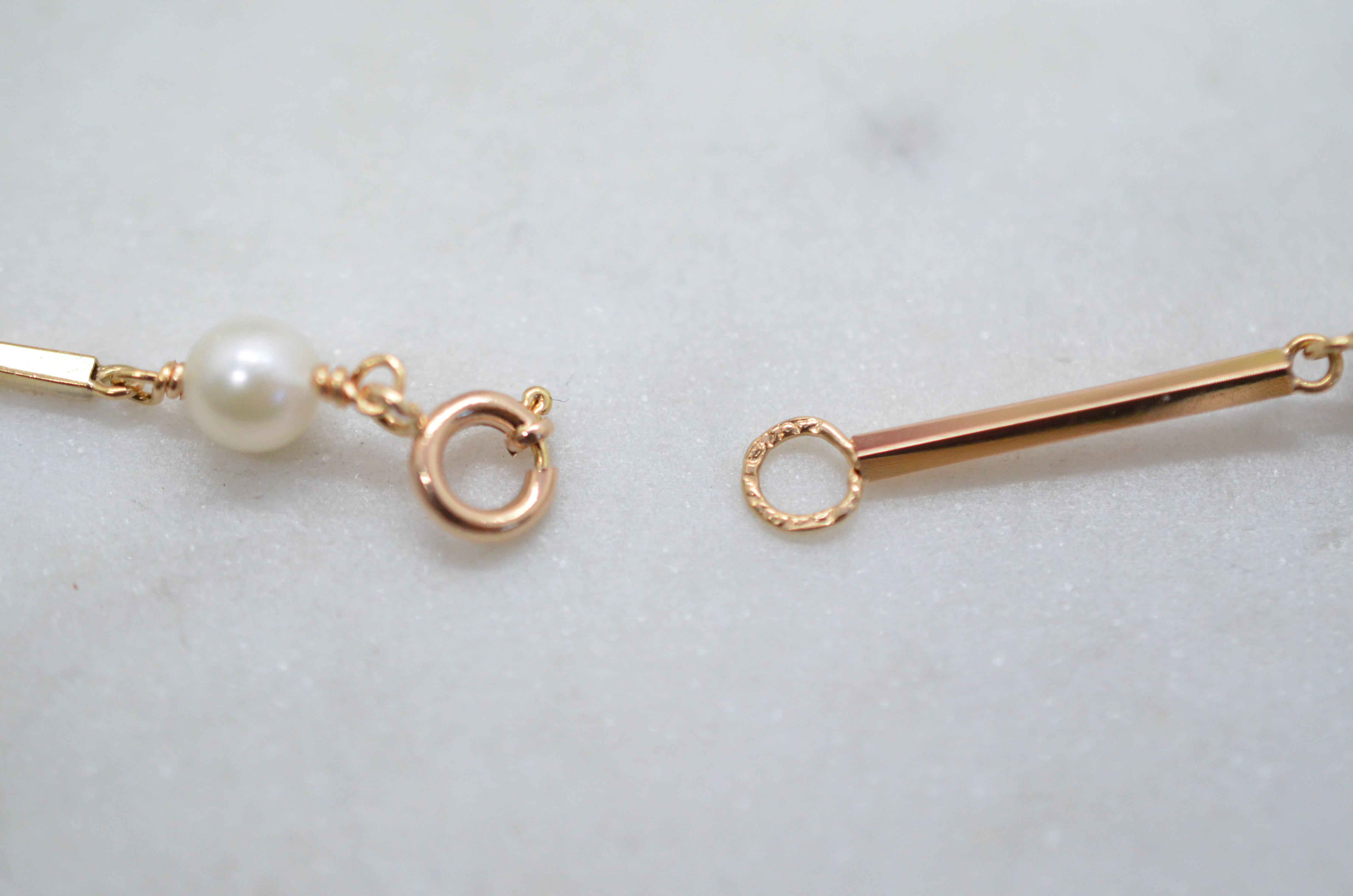 Vintage 18k halsband med stav och sötvattenpärlor - 5