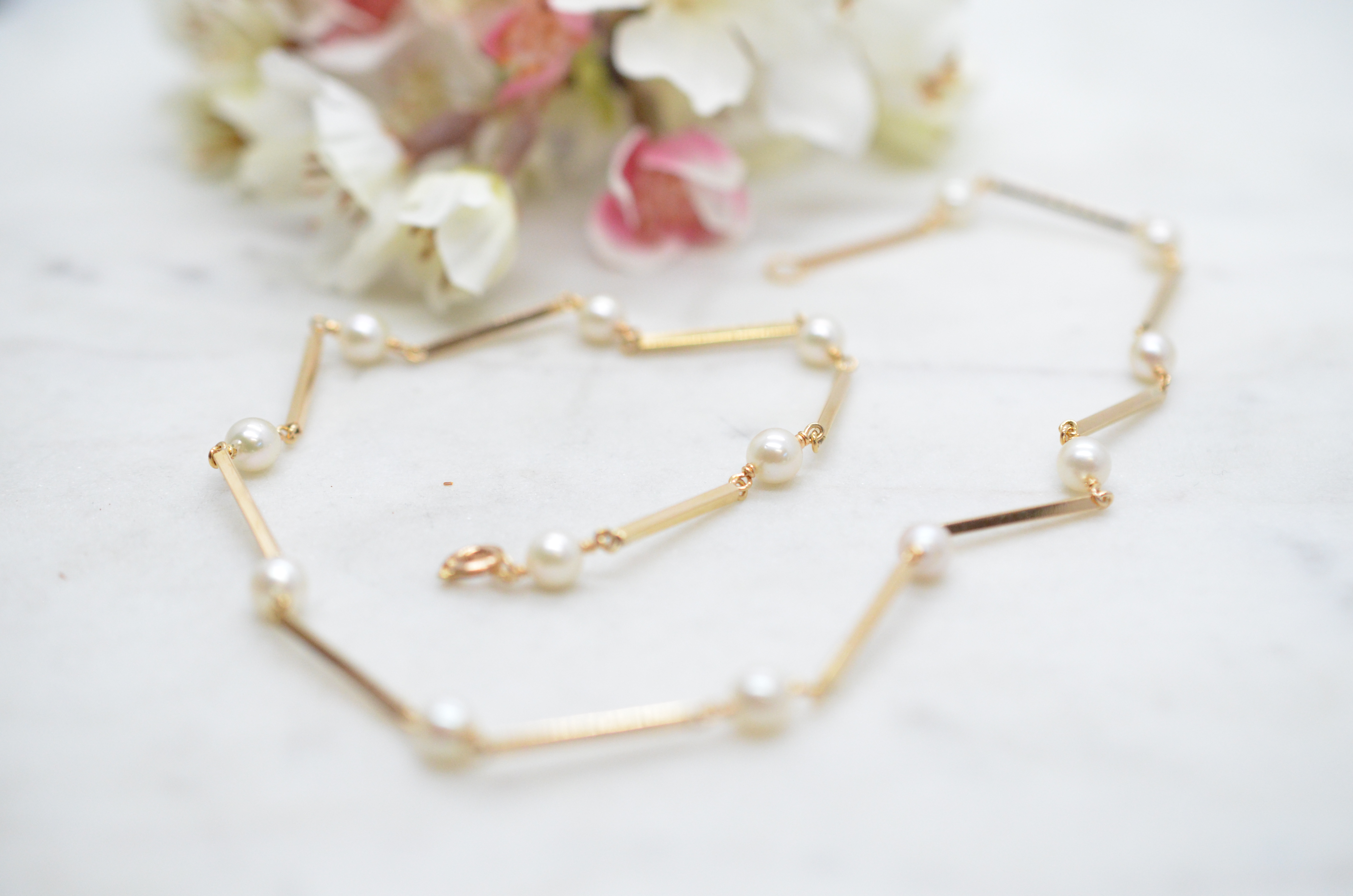 Vintage 18k halsband med stav och sötvattenpärlor - 3