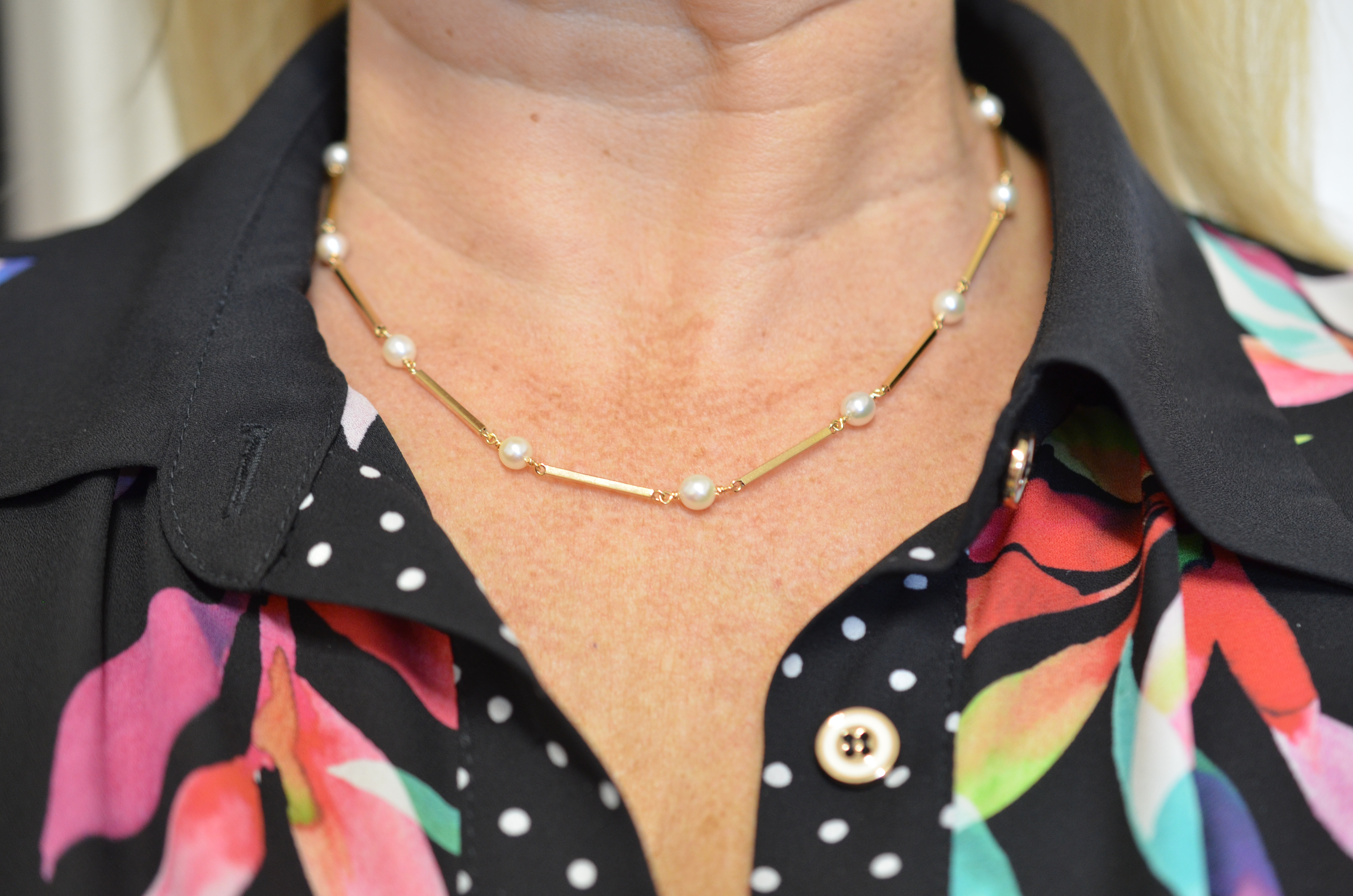 Vintage 18k halsband med stav och sötvattenpärlor - 4