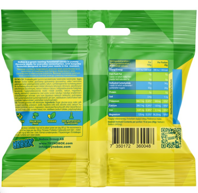 NoBox Energigodis - Pick Me Up Pear med Elektrolyter 45g - 2