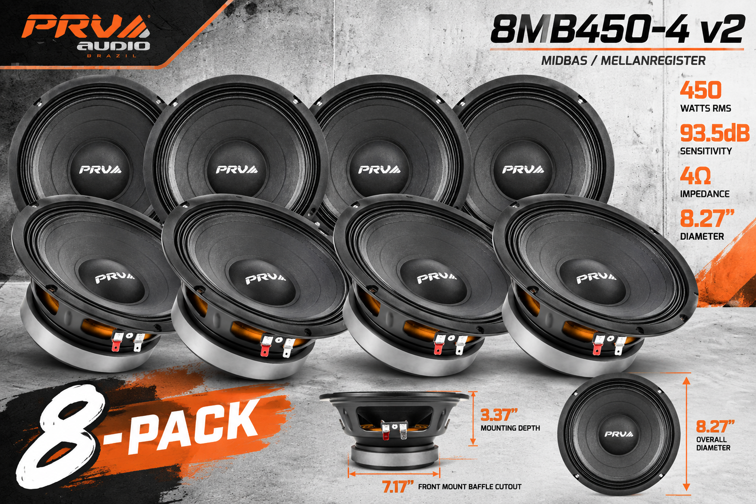 PRV SPL 8" 8-PACK – 8× 8MB450-4 v2