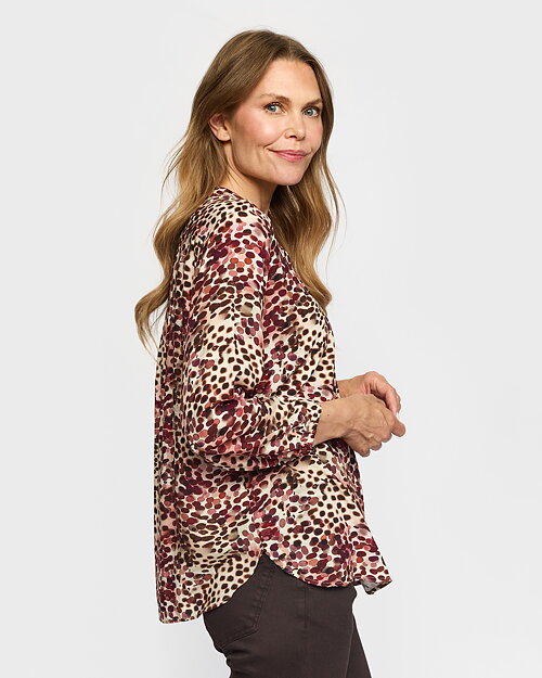 Blus Dorte v-ringad prickig vinröd/beige - 3