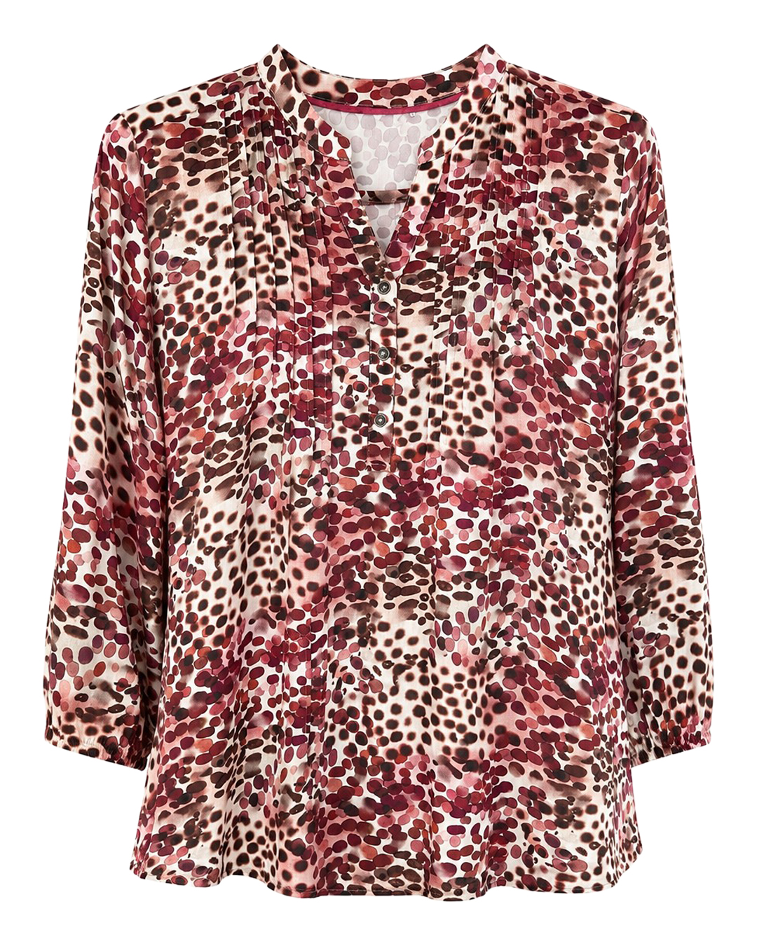 Blus Dorte v-ringad prickig vinröd/beige - 5
