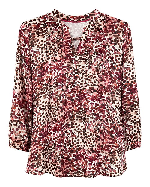 Blus Dorte v-ringad prickig vinröd/beige - 5